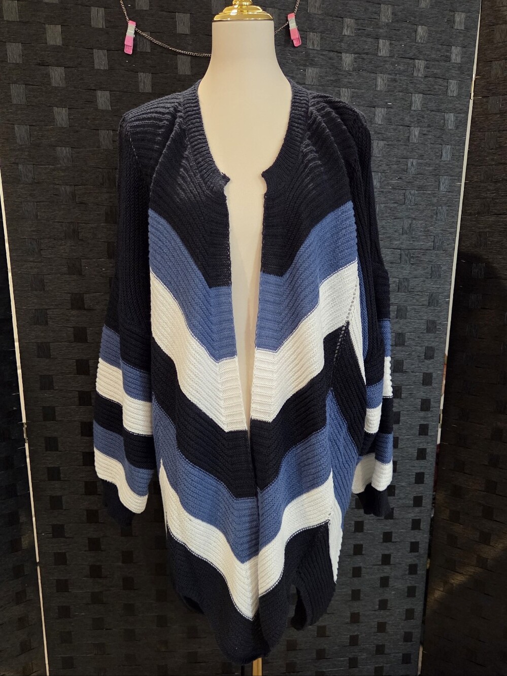 Striped Open-Front Women's Cardigan Sweater - Navy, Blue & White